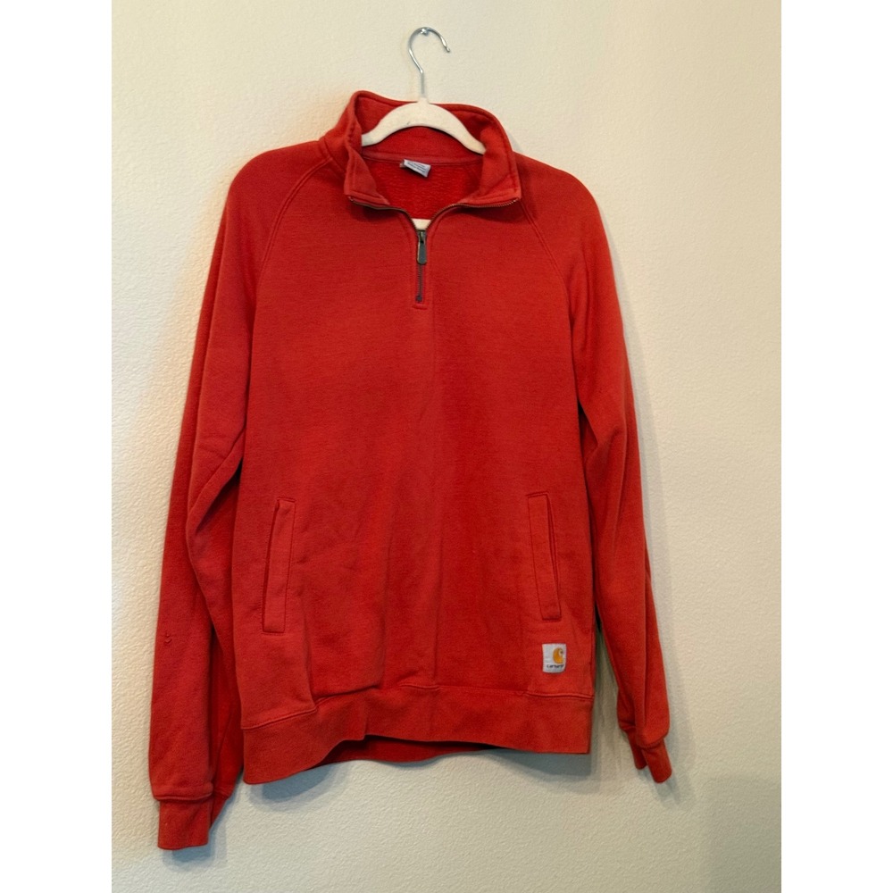 Carhartt Quarter Zip Sweatshirt Mens M Orange Good Fleece Lined Pullover